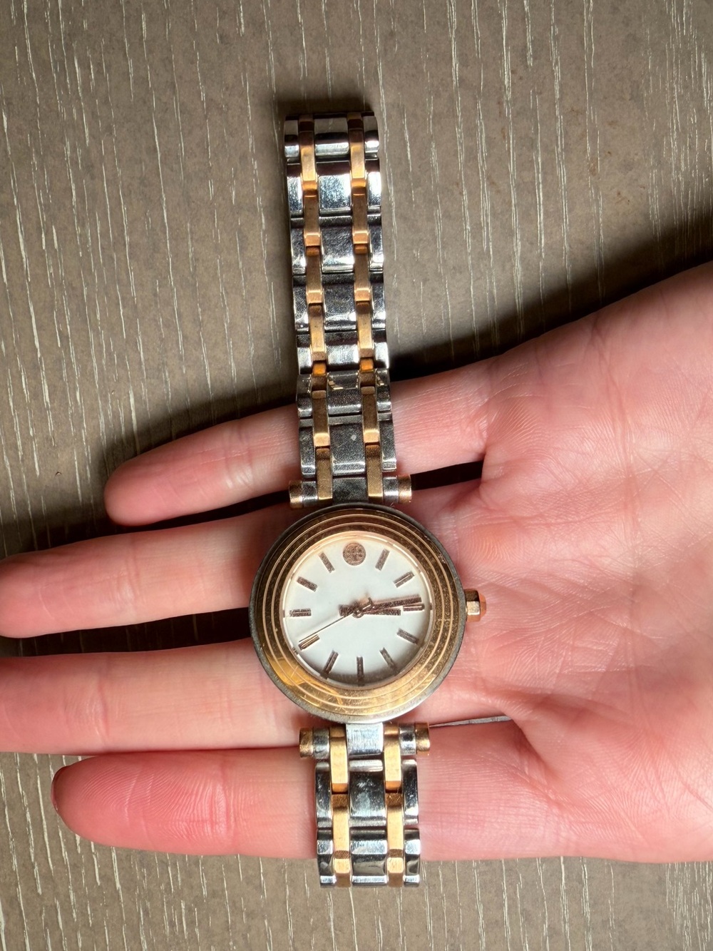 Tory Burch Two-Tone Gold and Silver Round Link Bracelet Watch
